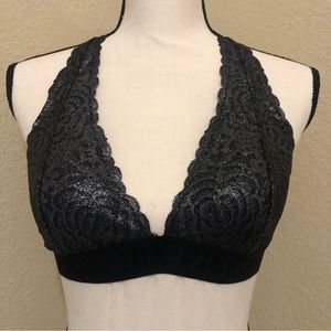 Victoria’s Secret PINK Black Shimmery Lace Bralette Halter